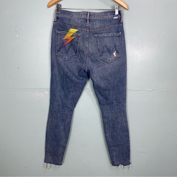 MOTHER The Stunner Ankle Step Fray‎ Helter Skelter Sz 27 Blue Lightning Bolt - Picture 1 of 9